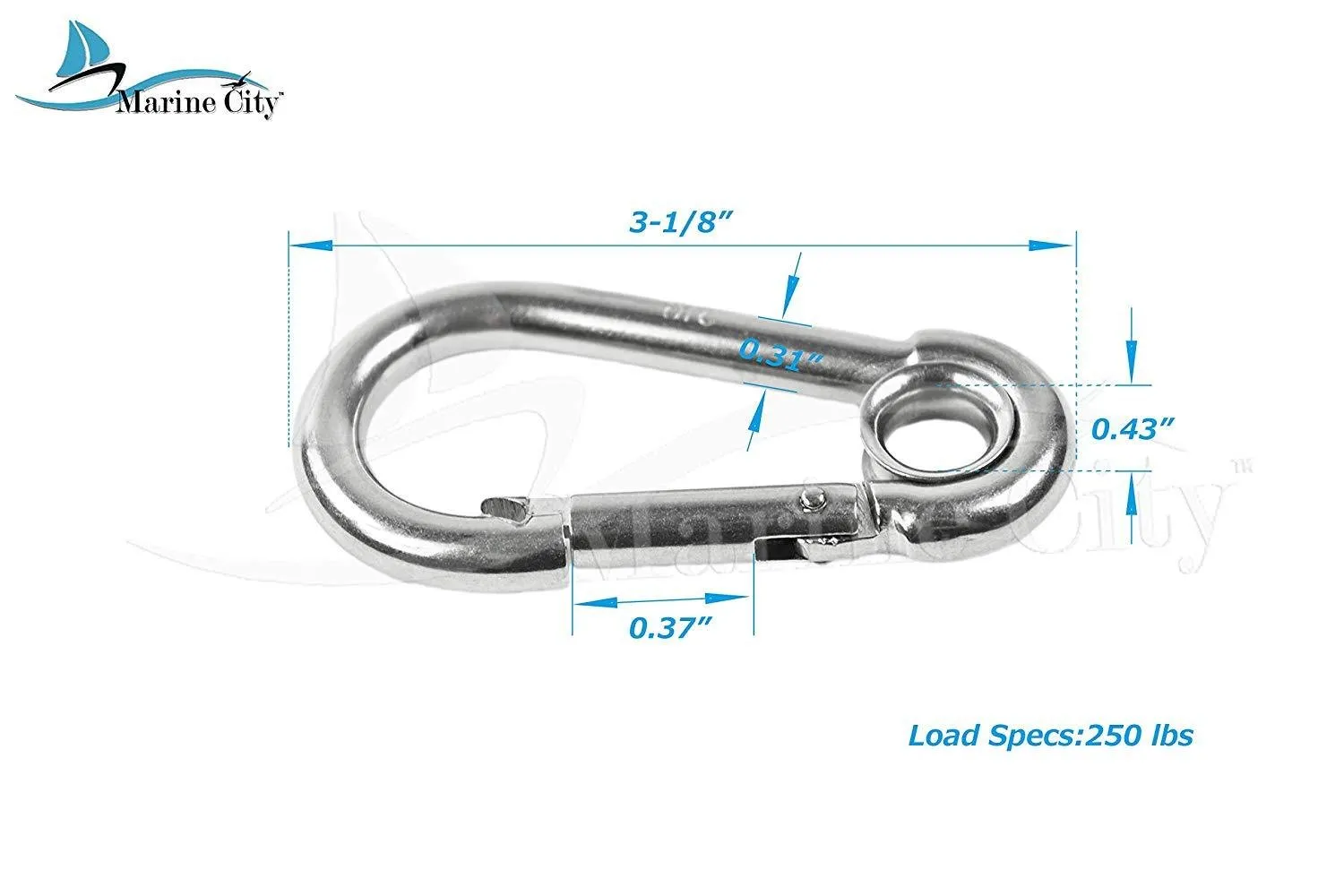 Marine City 316 Stainless-Steel 3-1/8” Carabiners/Clip Snap Hook with Ring for Climbing, Fishing, Hiking … (10pcs)