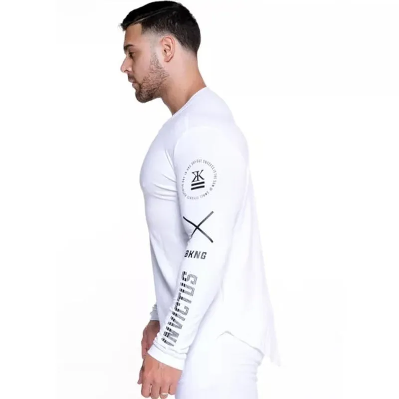 Men Bodybuilding Long Sleeve Shirt Male Casual Fashion Skinny T-Shirt Gym Fitness Workout Tees Tops Running Quick Dry Clothing