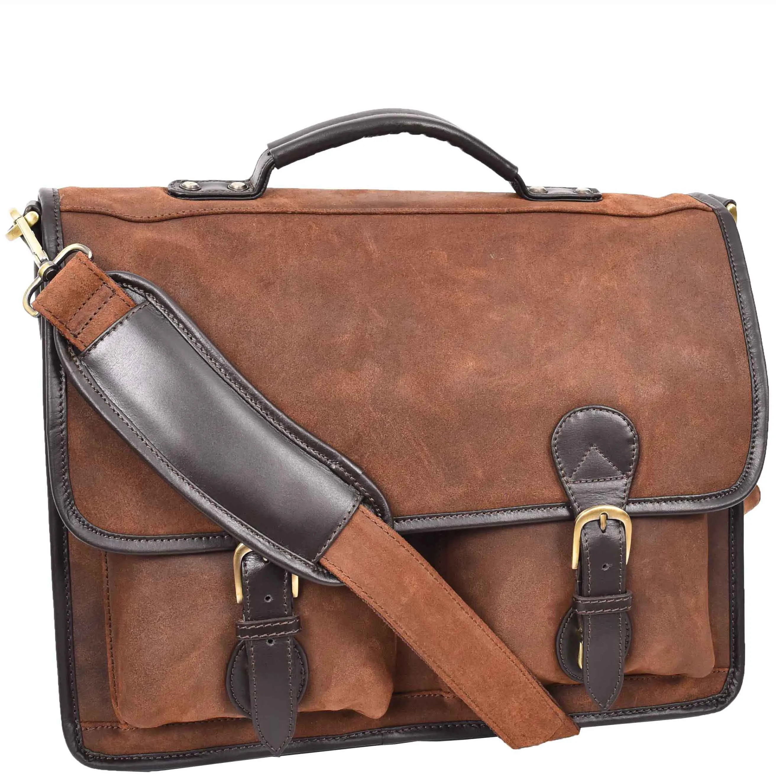 Mens Brown Leather Briefcase Vintage Style Distressed Texture Business Bag Ash