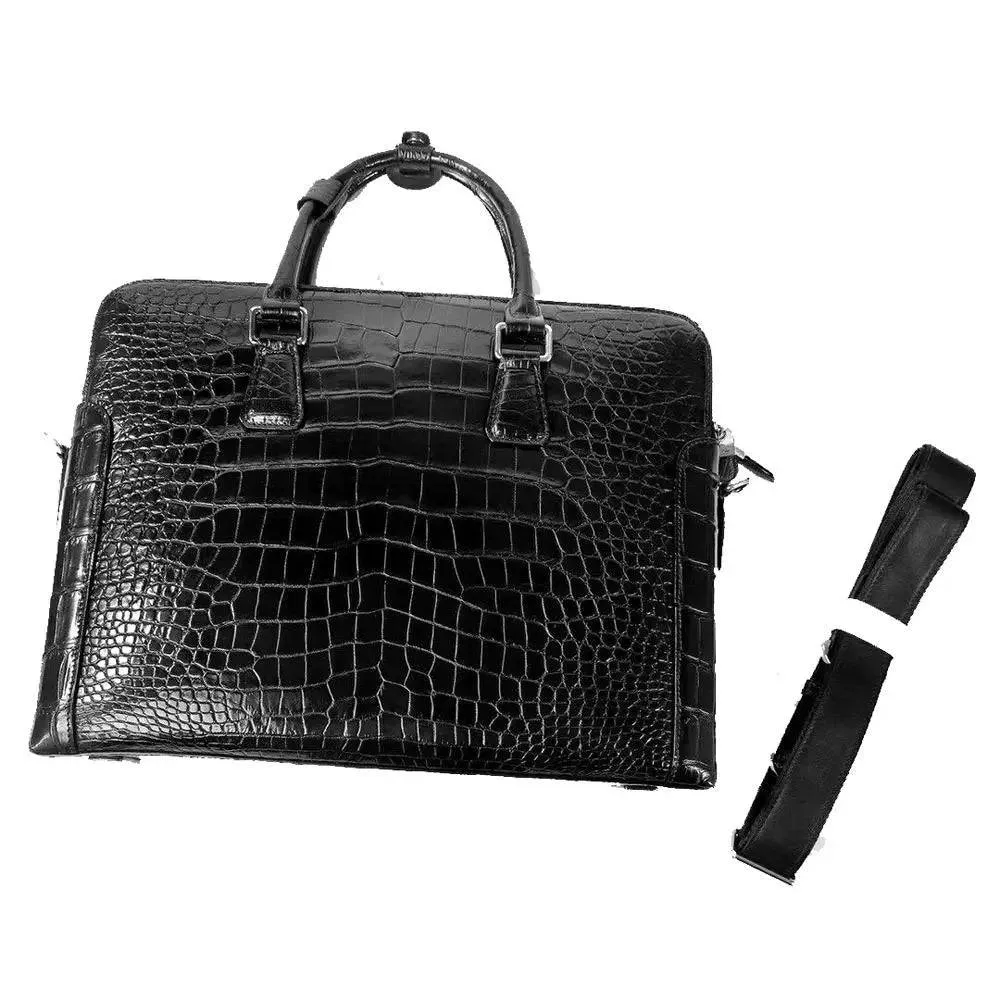 Mens Crocodile Belly Leather Briefcase Black