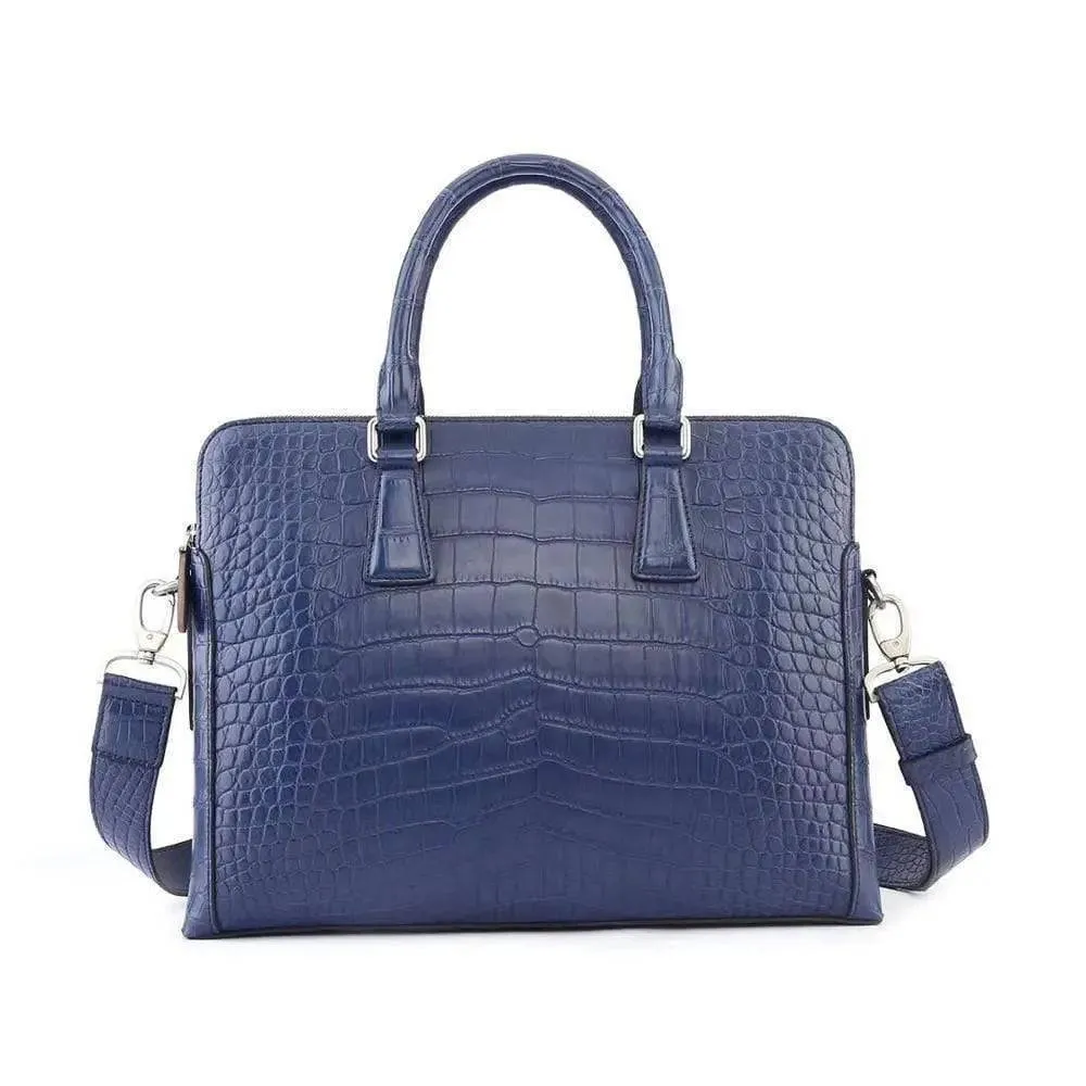 Men's Crocodile  Leather Laptop Bags Briefcase Blue