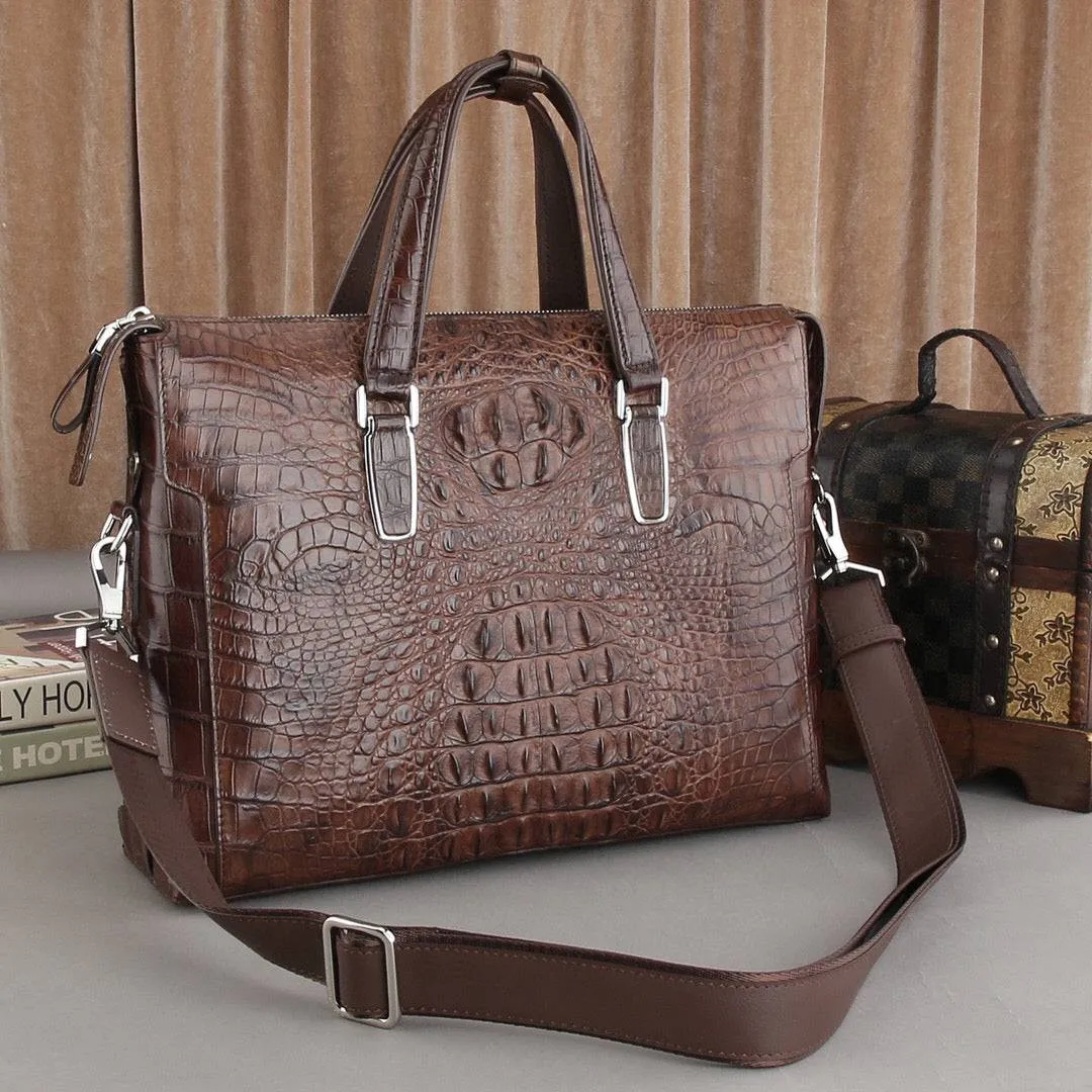 Men's  Crocodile Skin Leather Briefcase Business Large Document Bags