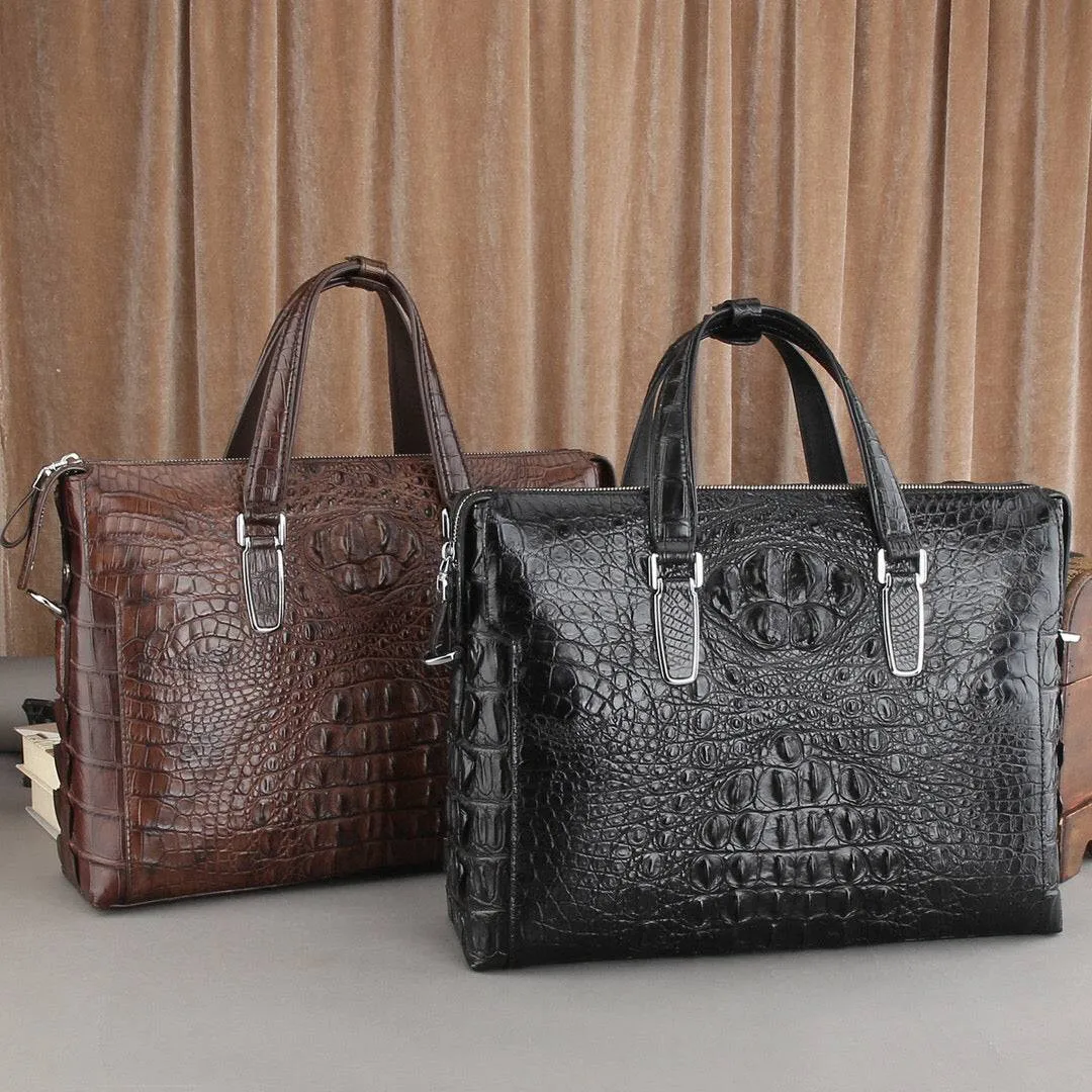 Men's  Crocodile Skin Leather Briefcase Business Large Document Bags