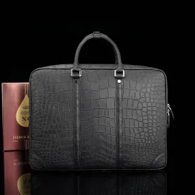 Mens Crocodile Skin Leather Travel Duffel Bag Black