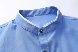 Mens Light Blue Stand Collar Shirt with Pocket Details