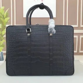 Men's Matt Crocodile Skin Leather Large  Briefcase Business Document Bags Black