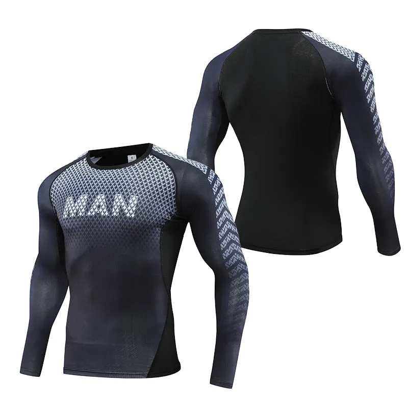 Mens Sport Top for Fitness T-shirt Bodybuilding Compression Shirt Gym Running Tight Rashguard Jogging Sweatshirt Dry Fit Clothes v2