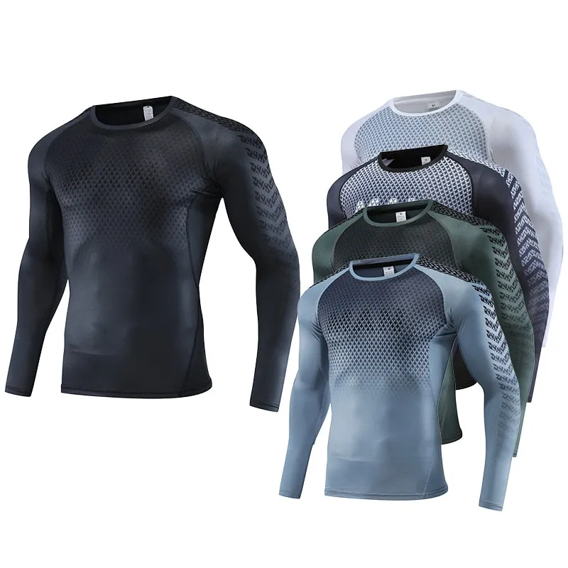 Mens Sport Top for Fitness T-shirt Bodybuilding Compression Shirt Gym Running Tight Rashguard Jogging Sweatshirt Dry Fit Clothes v2