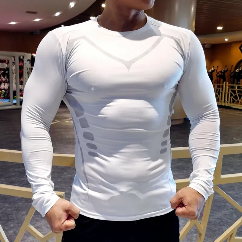 Mens Sport Top for Fitness T-shirt Bodybuilding Compression Shirt Gym Running Tight Rashguard Jogging Sweatshirt Dry Fit Clothes v2