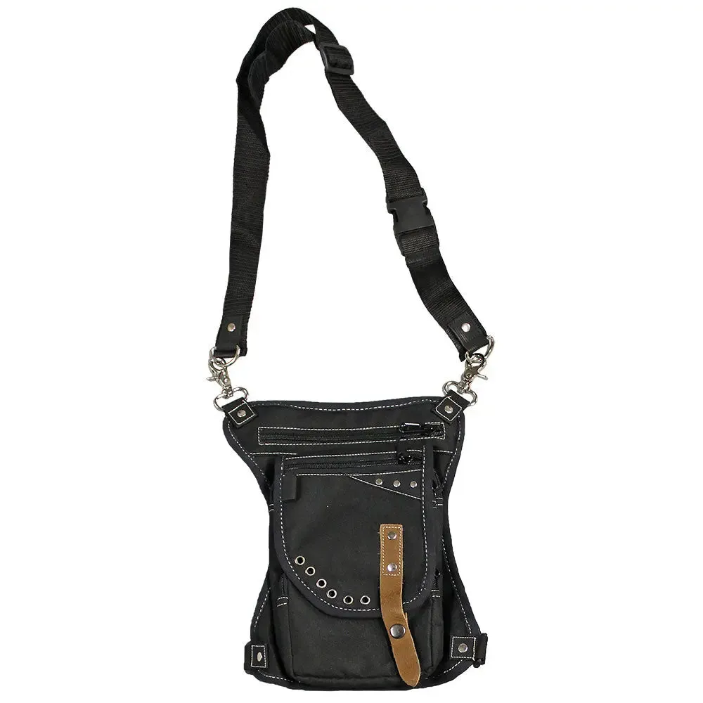 Milwaukee Leather Grommet Detail Thigh Bag with Waist Belt