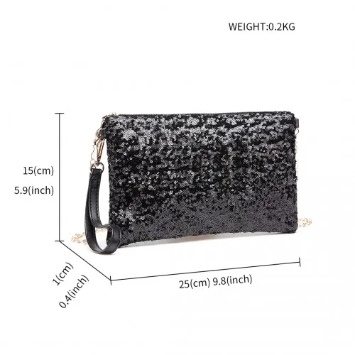 Miss Lulu Sequins Clutch Evening Bag - Black | Elegant & Stylish Clutch for Special Occasions