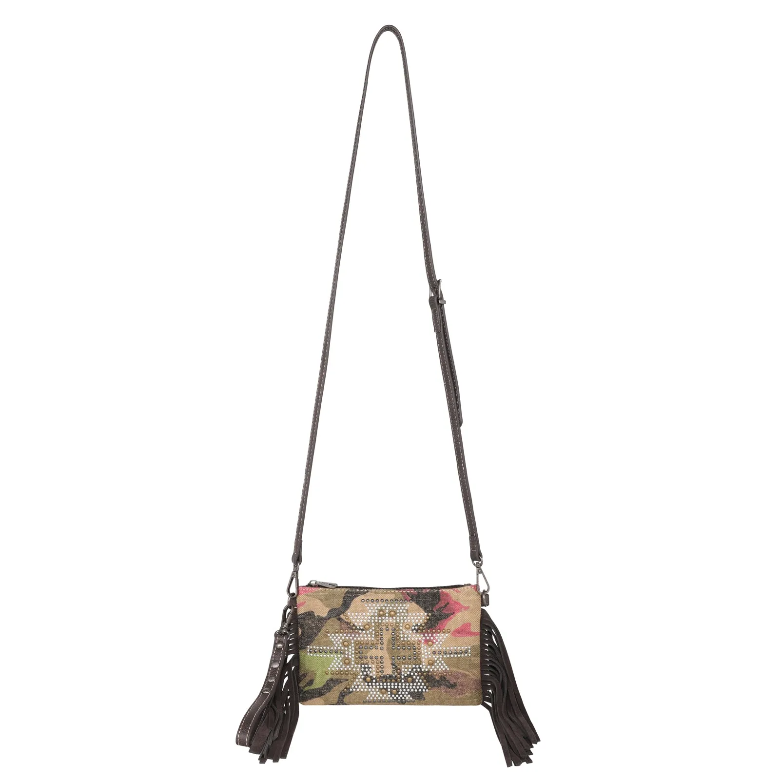 MW1226-181 Montana West Aztec Collection Camo Print Canvas Crossbody/Wristlet