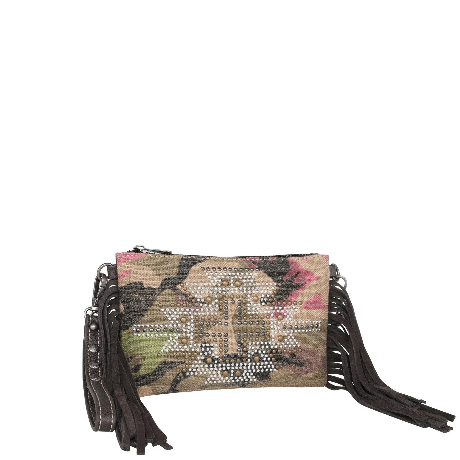 MW1226-181 Montana West Aztec Collection Camo Print Canvas Crossbody/Wristlet