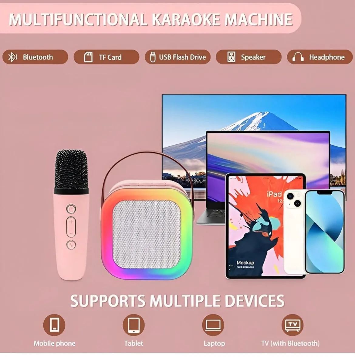 New Karaoke Microphone with Portable Bluetooth Speaker (2 sets - 2 speaker and 2 mics ) color changing lights Wireless Microphone for kids