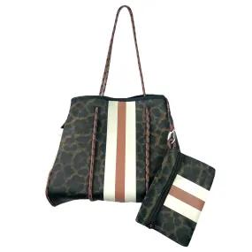 NP-4500 Leopard Dark Brown Ivory Stripe Neoprene Tote Bag