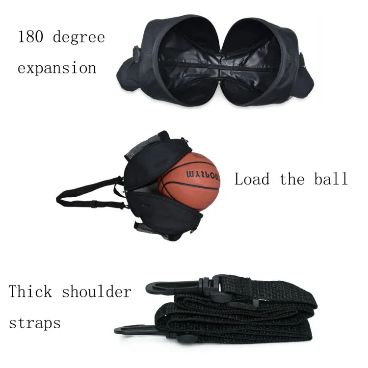 One-shoulder Two-way Opening Zipper Basketball Volleyball Football Bag Sports Ball Bag(Black)