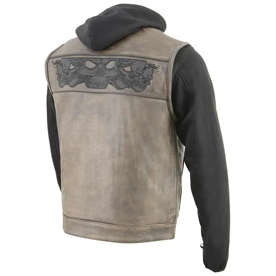 Open Road Men's Skull Hoodie Leather Vest