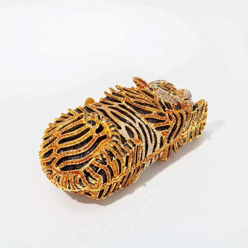 Ornate Metal Bling Rhinestonetiger Evening Luxury Clutch Bag