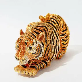 Ornate Metal Bling Rhinestonetiger Evening Luxury Clutch Bag