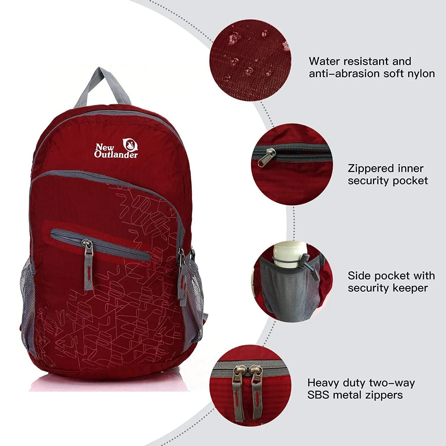 Outlander Ultra Lightweight Packable Water Resistant  Travel Hiking Backpack | Dark Red