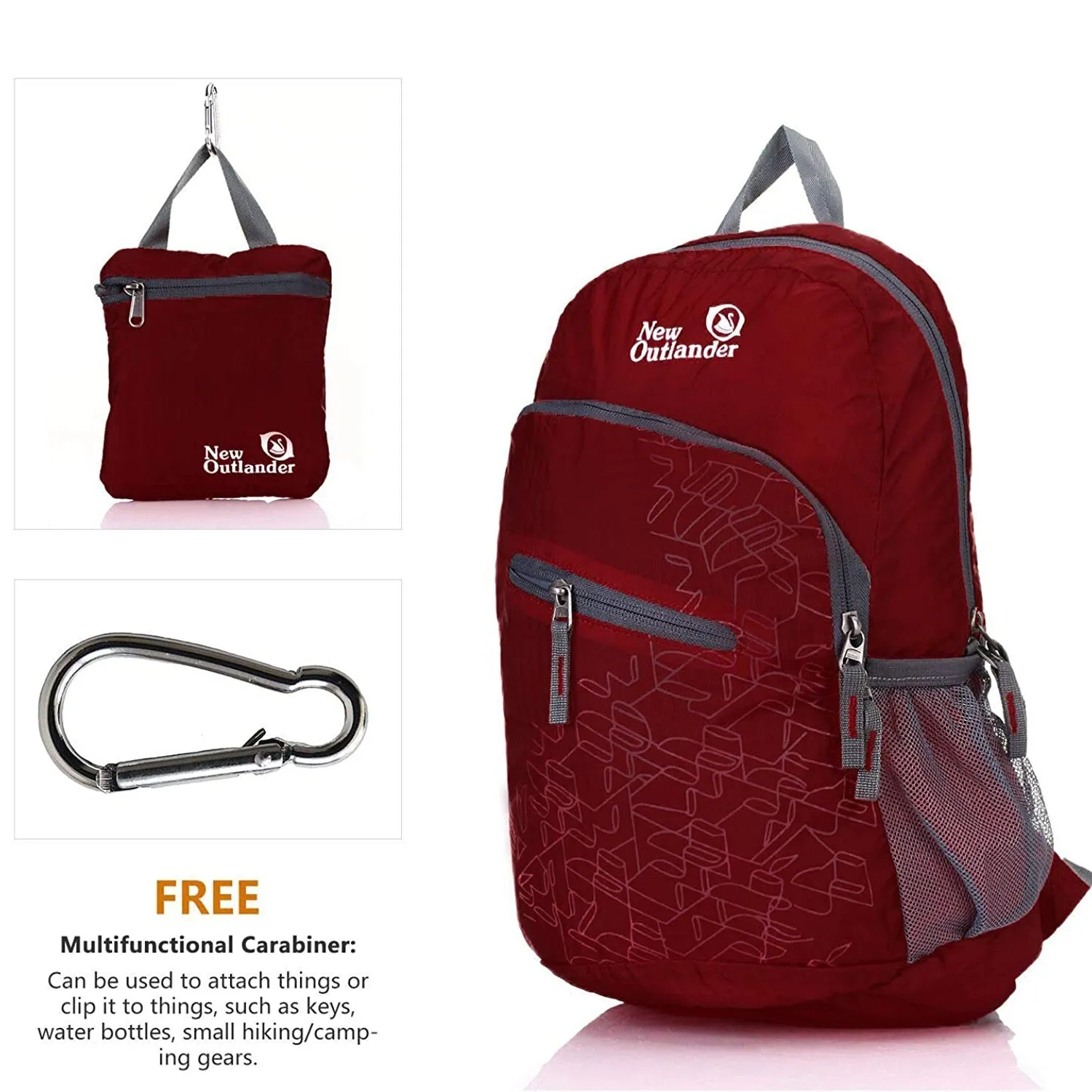 Outlander Ultra Lightweight Packable Water Resistant  Travel Hiking Backpack | Dark Red