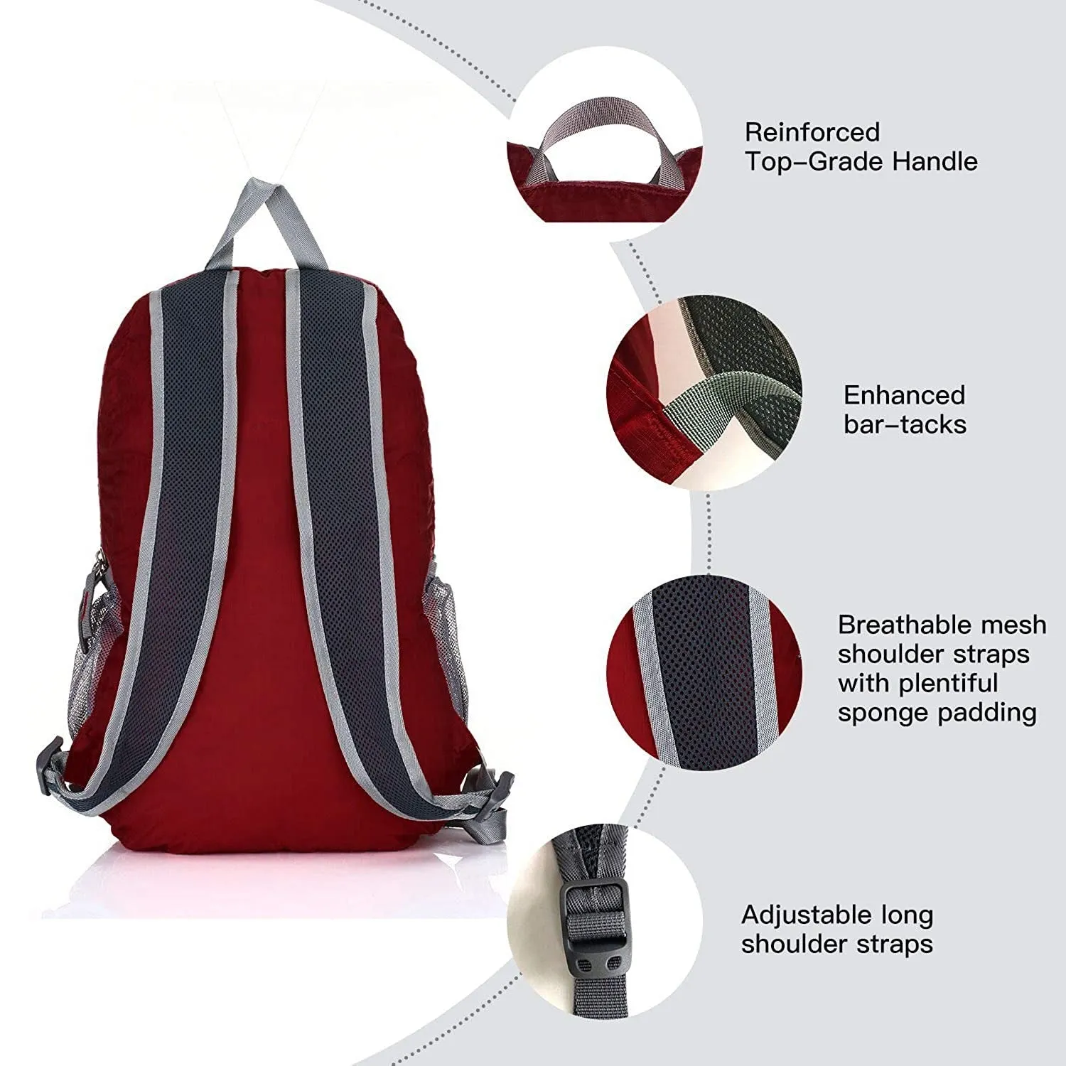 Outlander Ultra Lightweight Packable Water Resistant  Travel Hiking Backpack | Dark Red