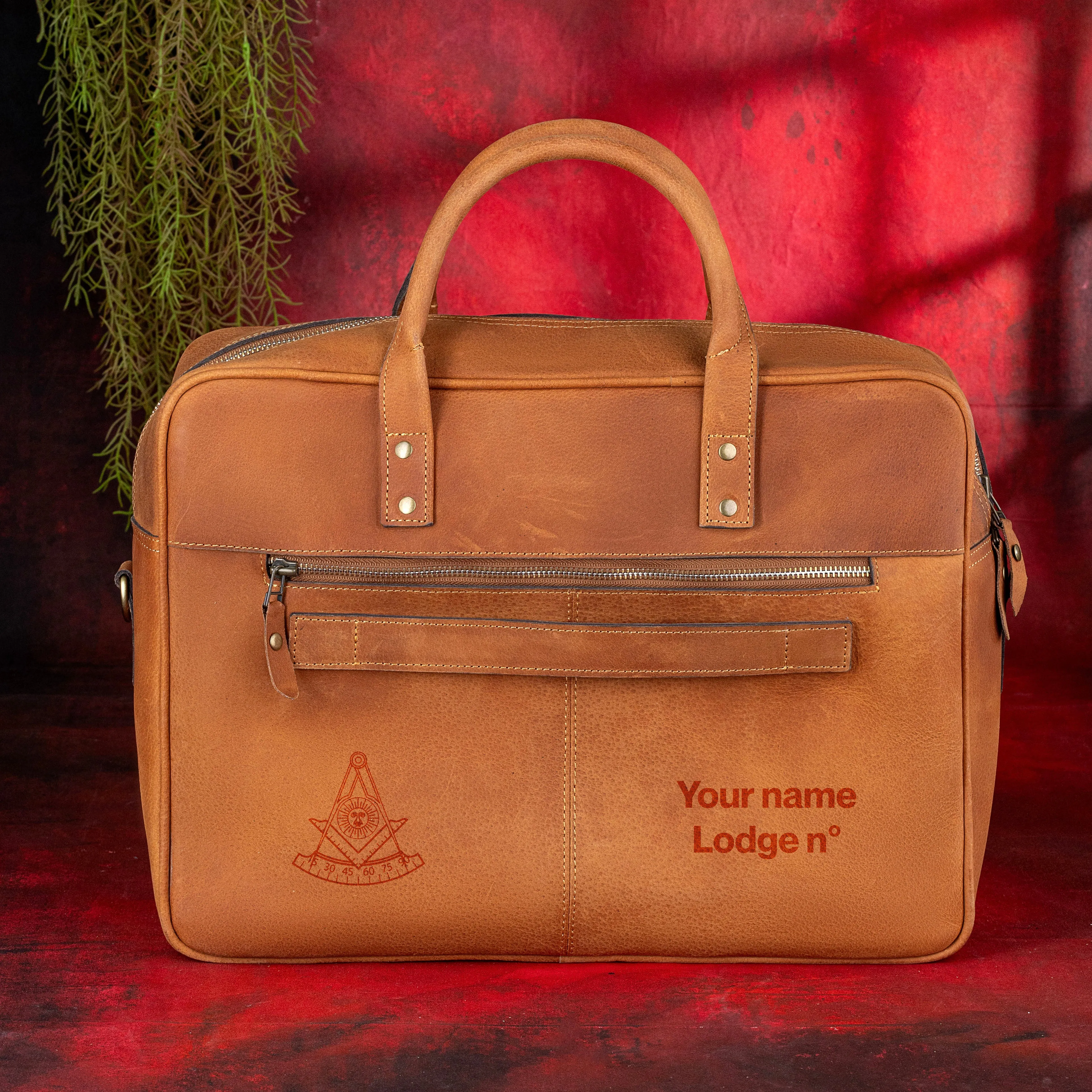 Past Master Blue Lodge California Regulation Briefcase - Brown Leather Crazy Horse finish