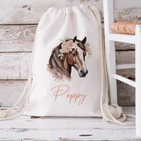 Personalised Brown Horse Drawstring Bag