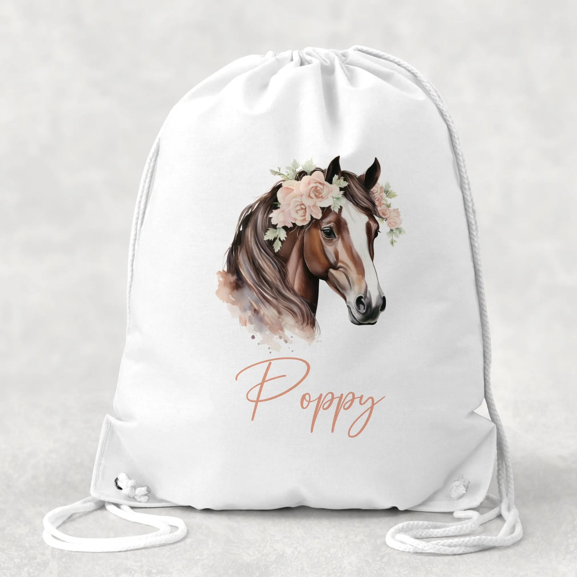 Personalised Brown Horse Drawstring Bag