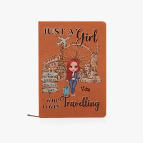 Personalised PU Leather Journal Notebook, Just a Girl who Loves Travelling, Red Hair