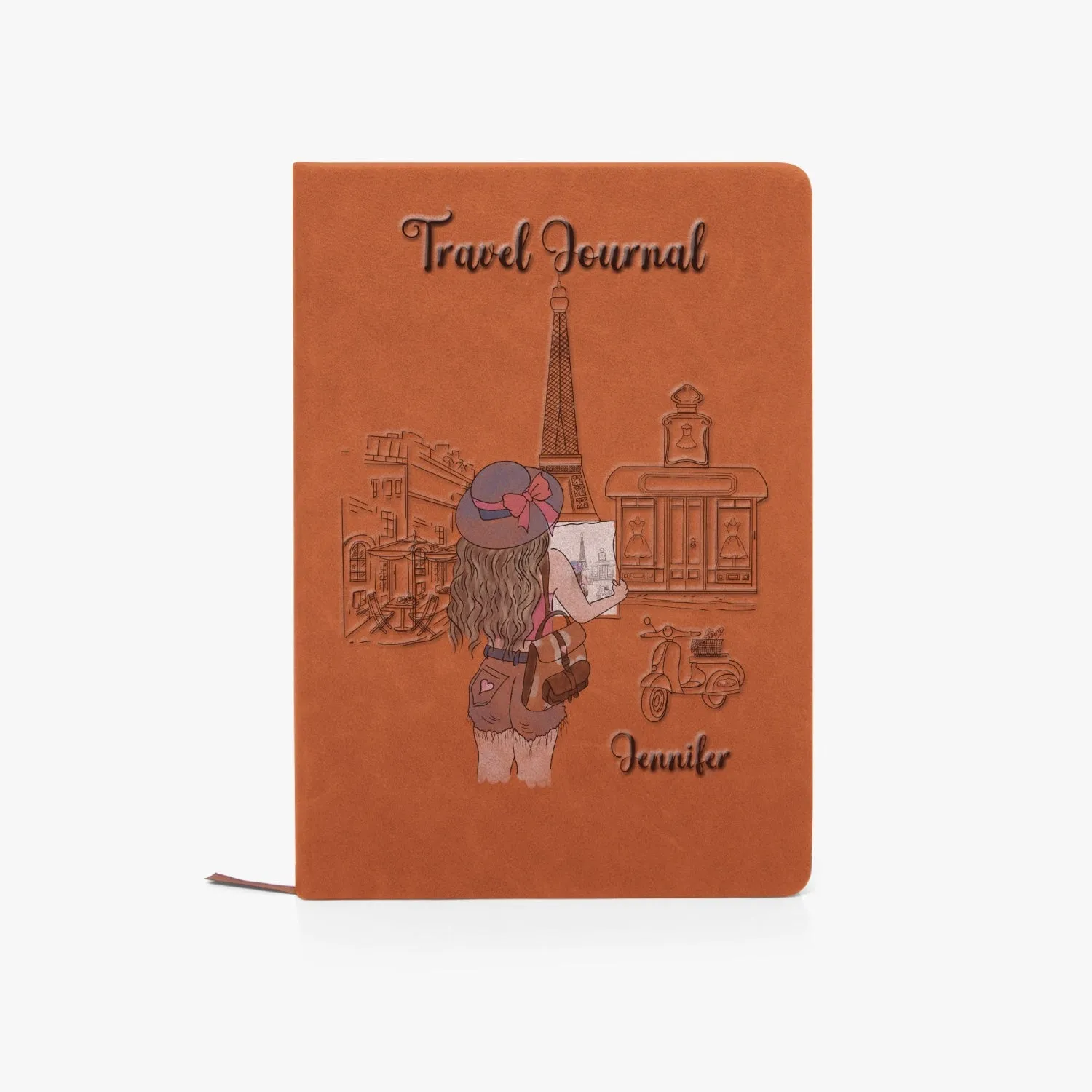 Personalised PU Leather Journal Notebook, Travel Journal, Paris