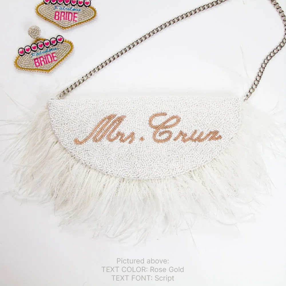 Personalized Mrs Beaded Clutch Purse Feather Style (HFU-Feather)