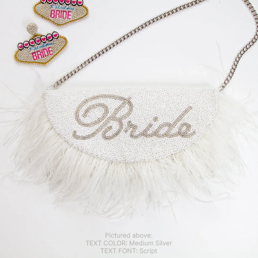 Personalized Mrs Beaded Clutch Purse Feather Style (HFU-Feather)