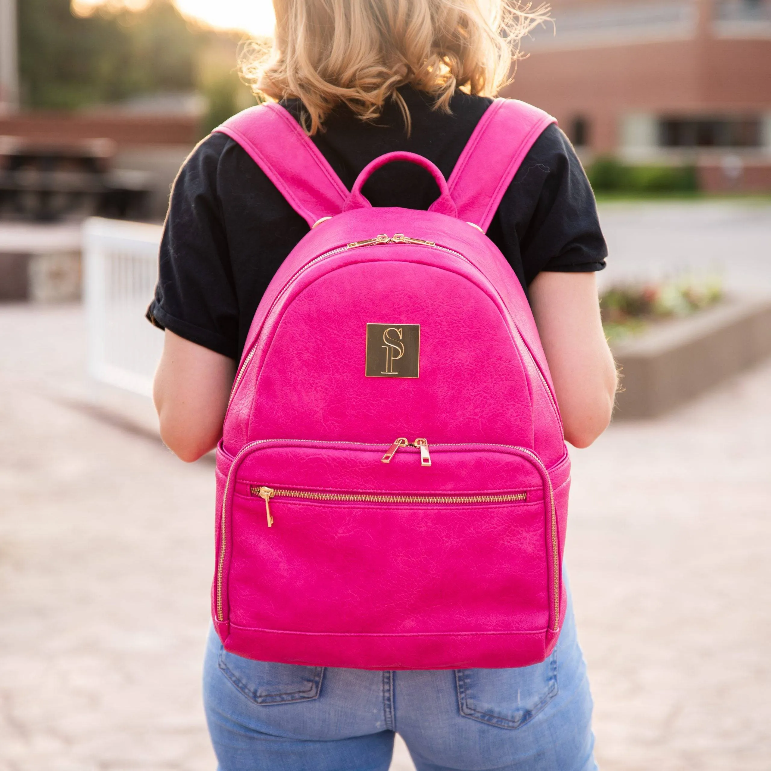 Pink Leather Carrier and Duffle Bag Set