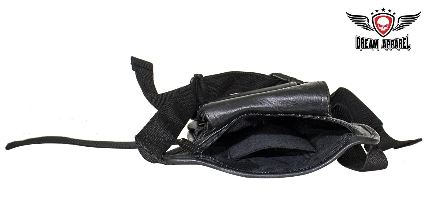 Premier Black Leather Multi Pocket Thigh Bags with Gun Pocket