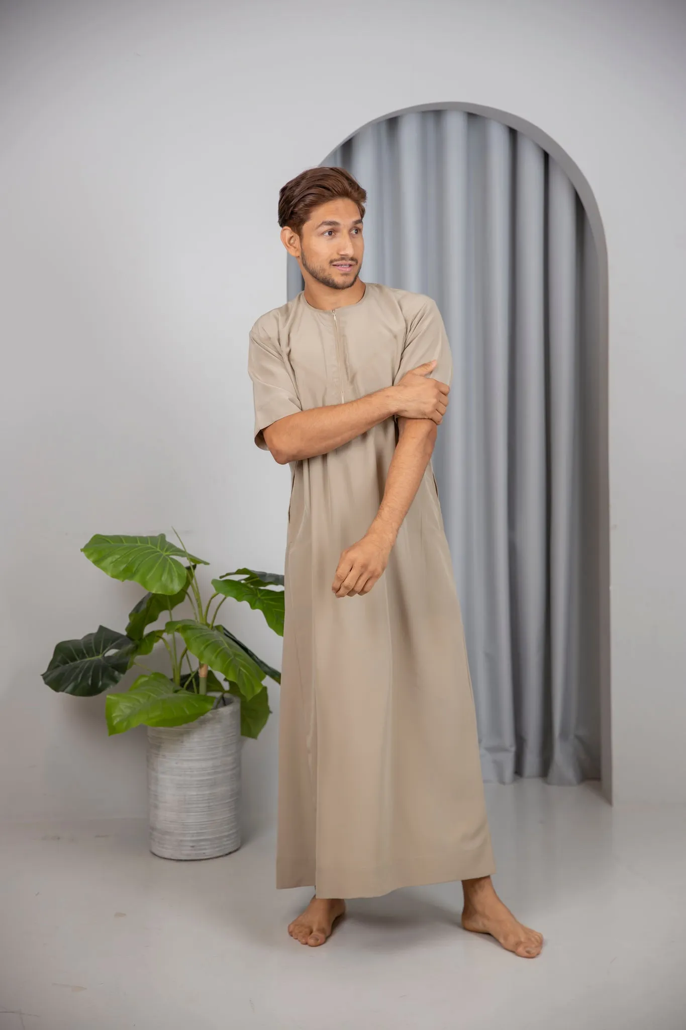 Premium Dark Beige Half Sleeve Thobe