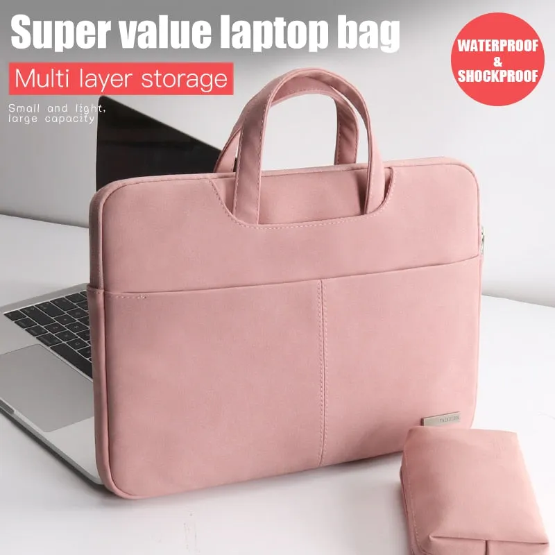 PU Leather women Laptop Bag Notebook Case Carrying Briefcase for Macbook Air 13.3 14 15.6 inch men Handbags shoulder sleeve Bag