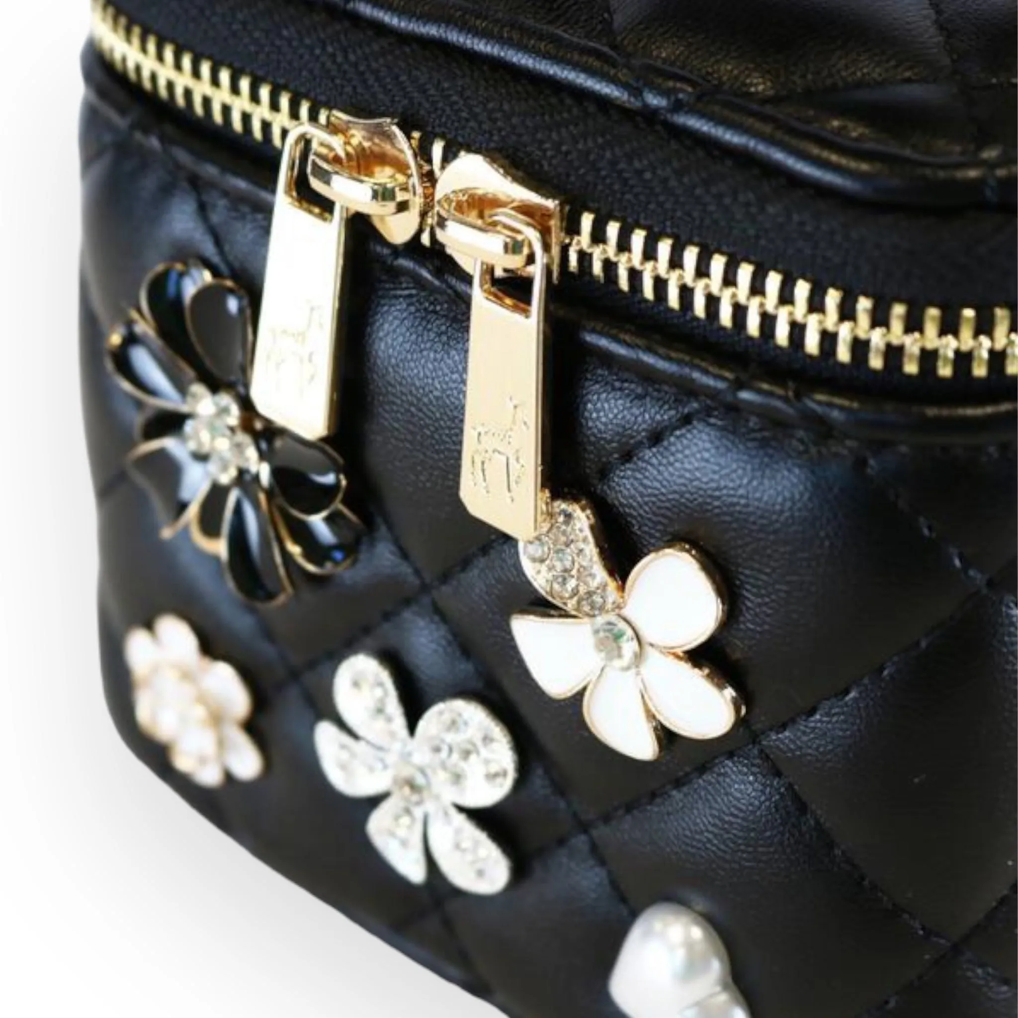 Quilted Top-Handle Bag w/ Charms - Black