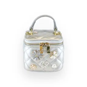 Quilted Top-Handle Bag w/ Charms - Silver