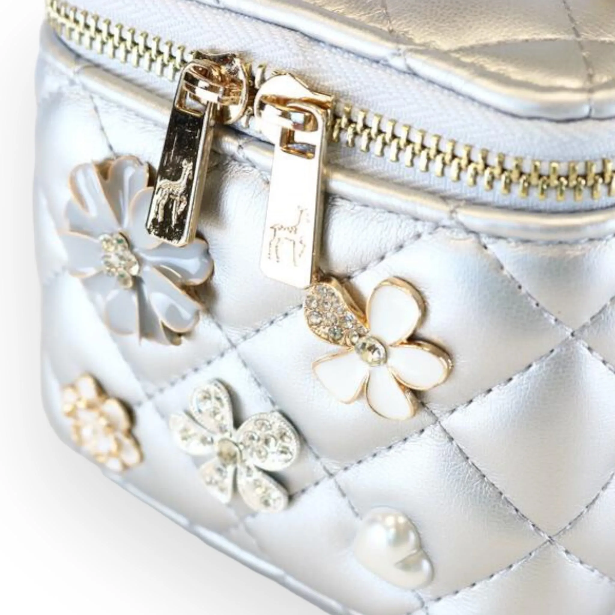 Quilted Top-Handle Bag w/ Charms - Silver