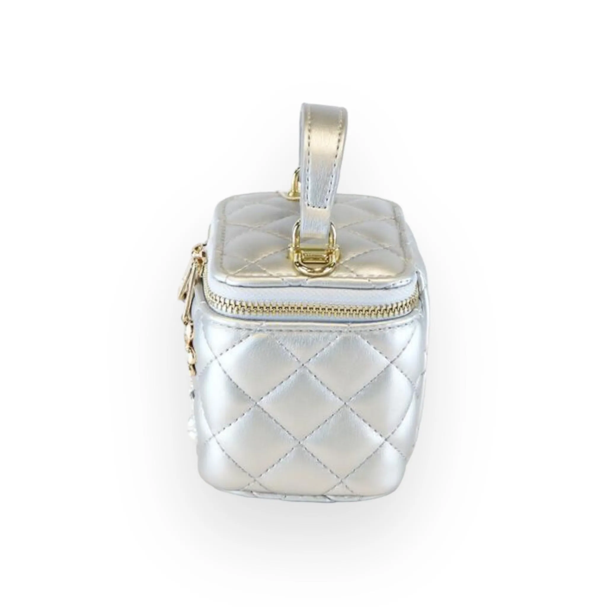 Quilted Top-Handle Bag w/ Charms - Silver