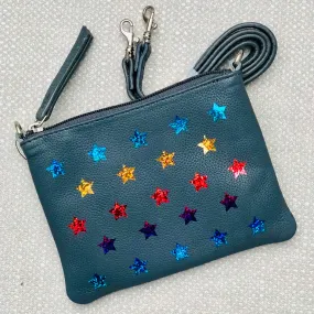 Rainbow Stars Leather Small Shoulder Clutch Bag LBR202-Grey