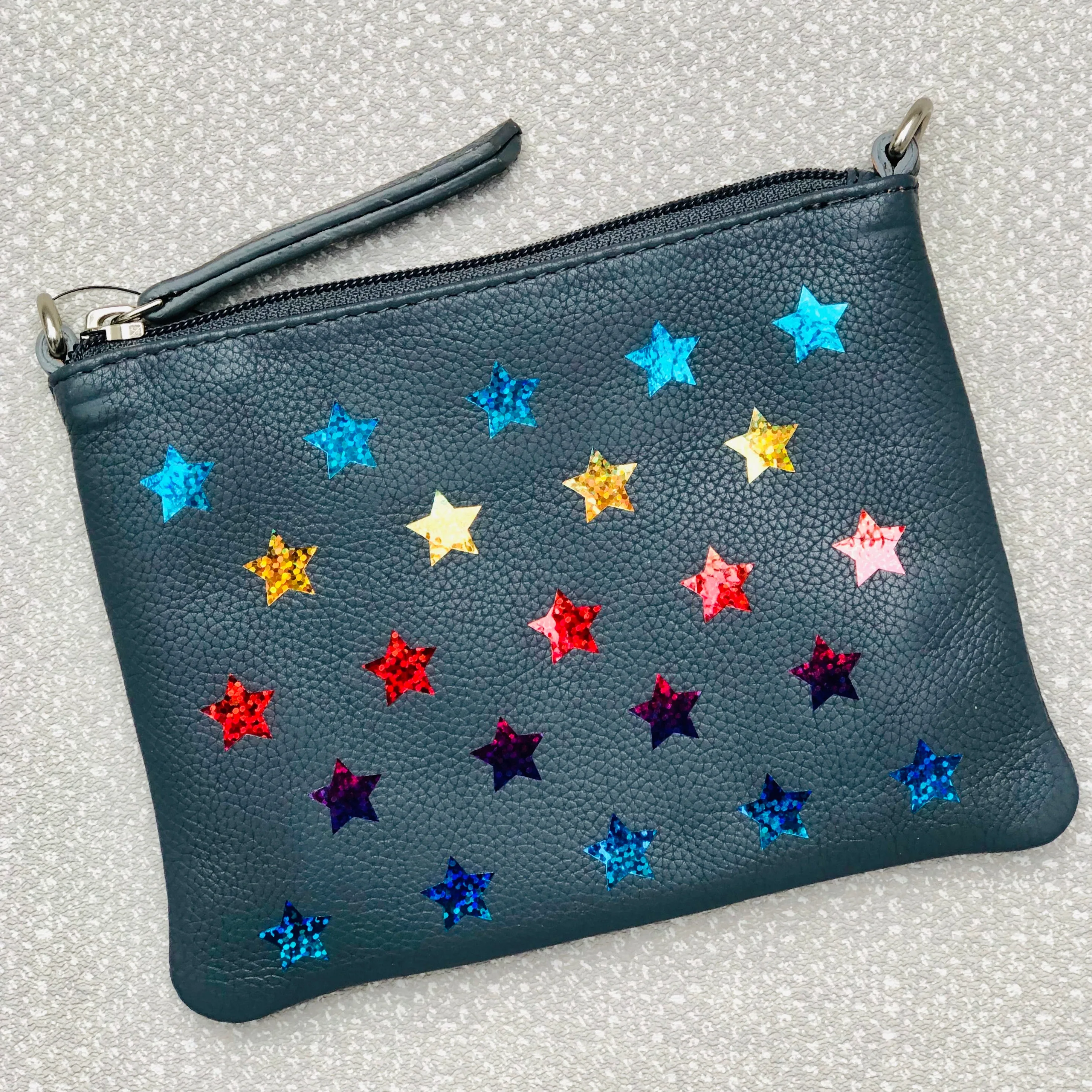 Rainbow Stars Leather Small Shoulder Clutch Bag LBR202-Grey