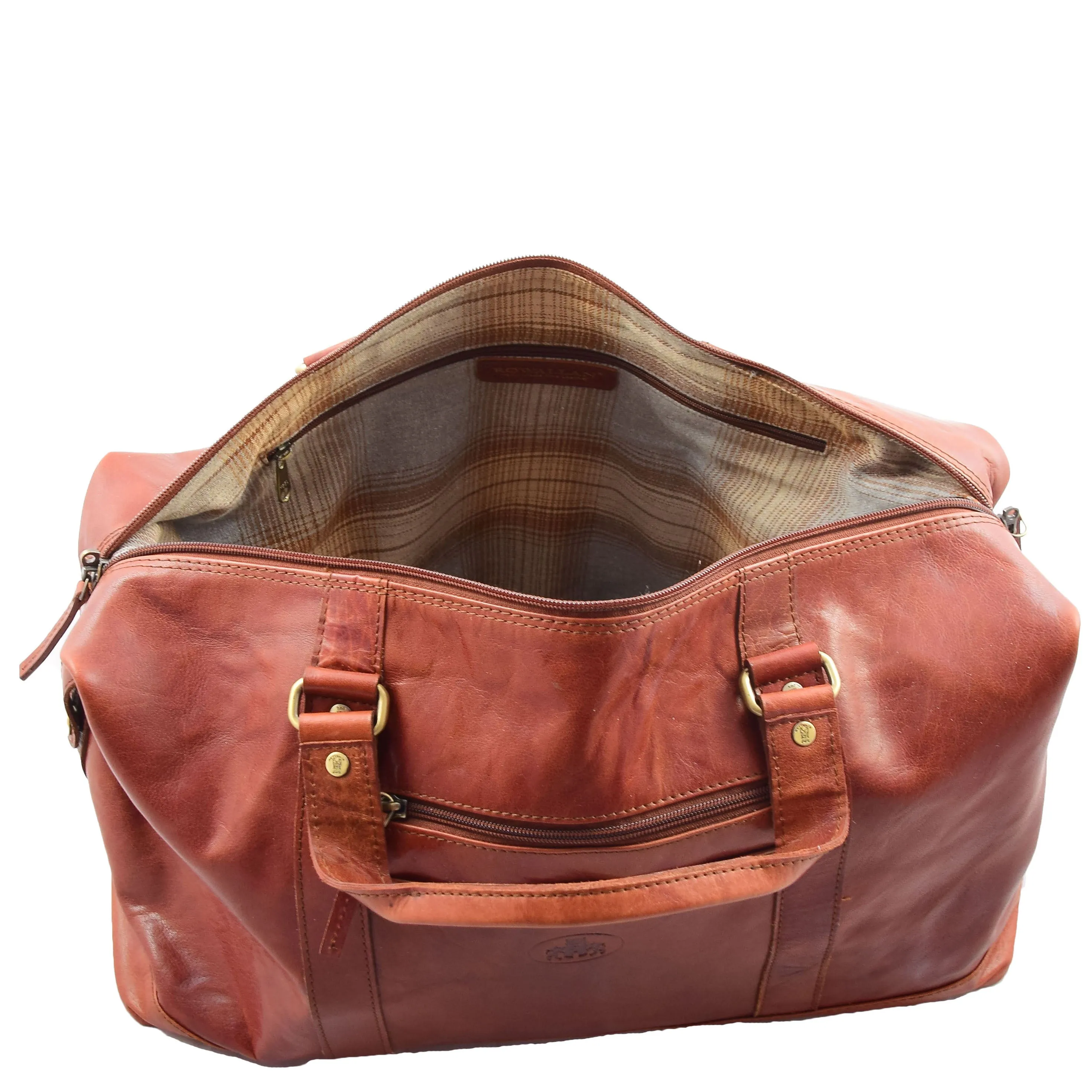 Real Leather Travel Holdall Large Duffle Bag Texas Tan