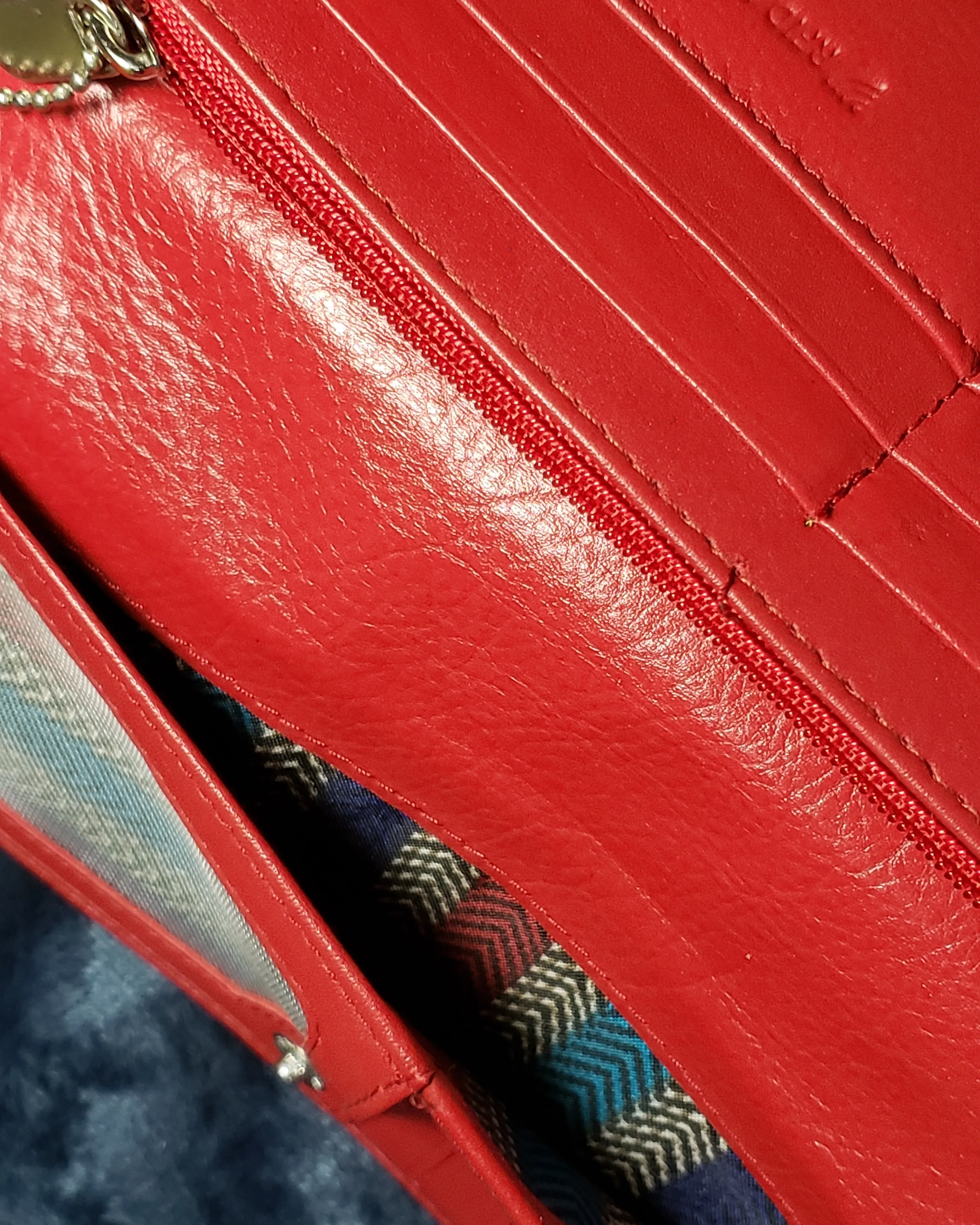 Red, Genuine Leather "Union Code" Clutch / Wallet. RFID Protection, 12 Card Slots, E.Z. Slide I.D. Pocket, Zipper Closure