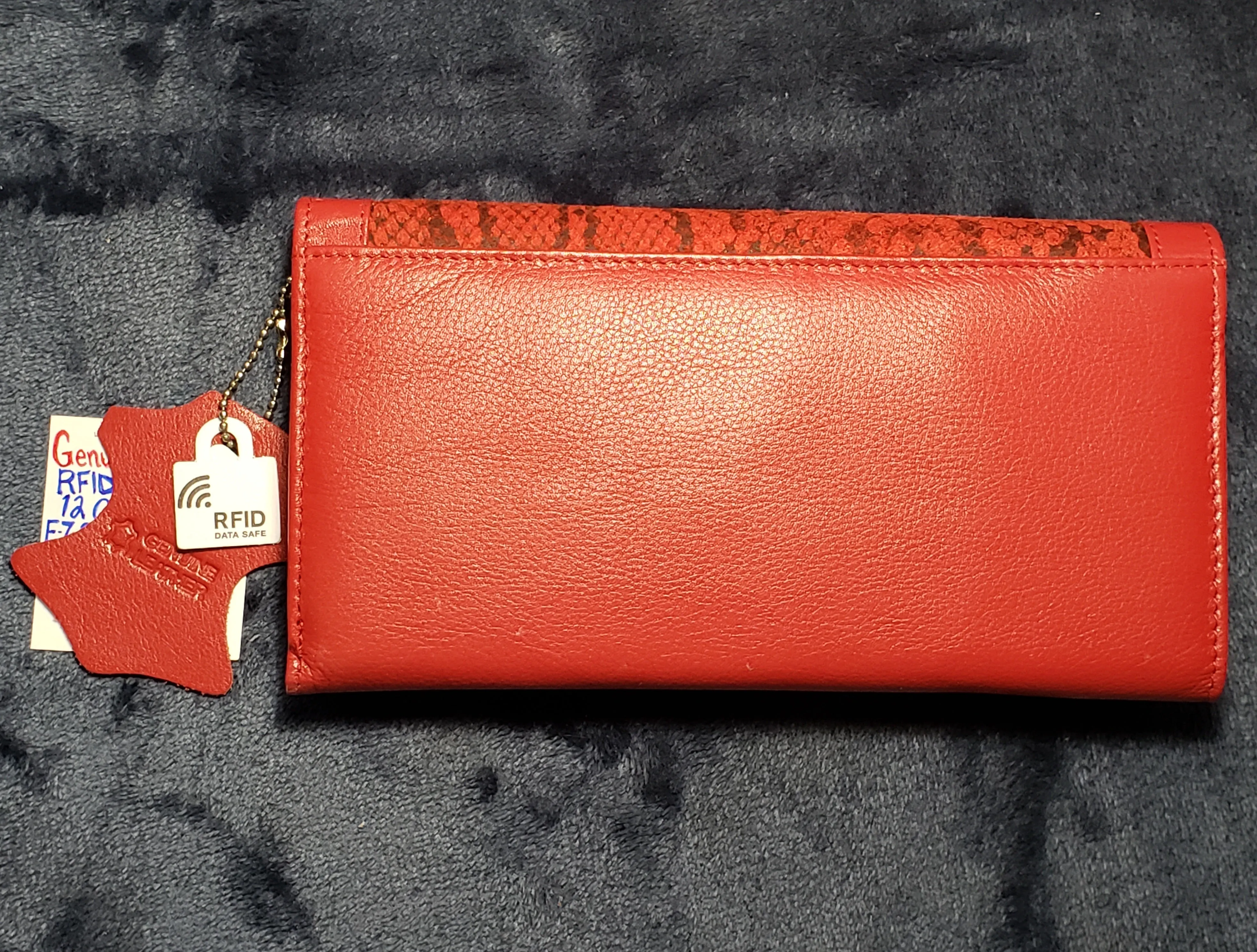 Red, Genuine Leather "Union Code" Clutch / Wallet. RFID Protection, 12 Card Slots, E.Z. Slide I.D. Pocket, Zipper Closure