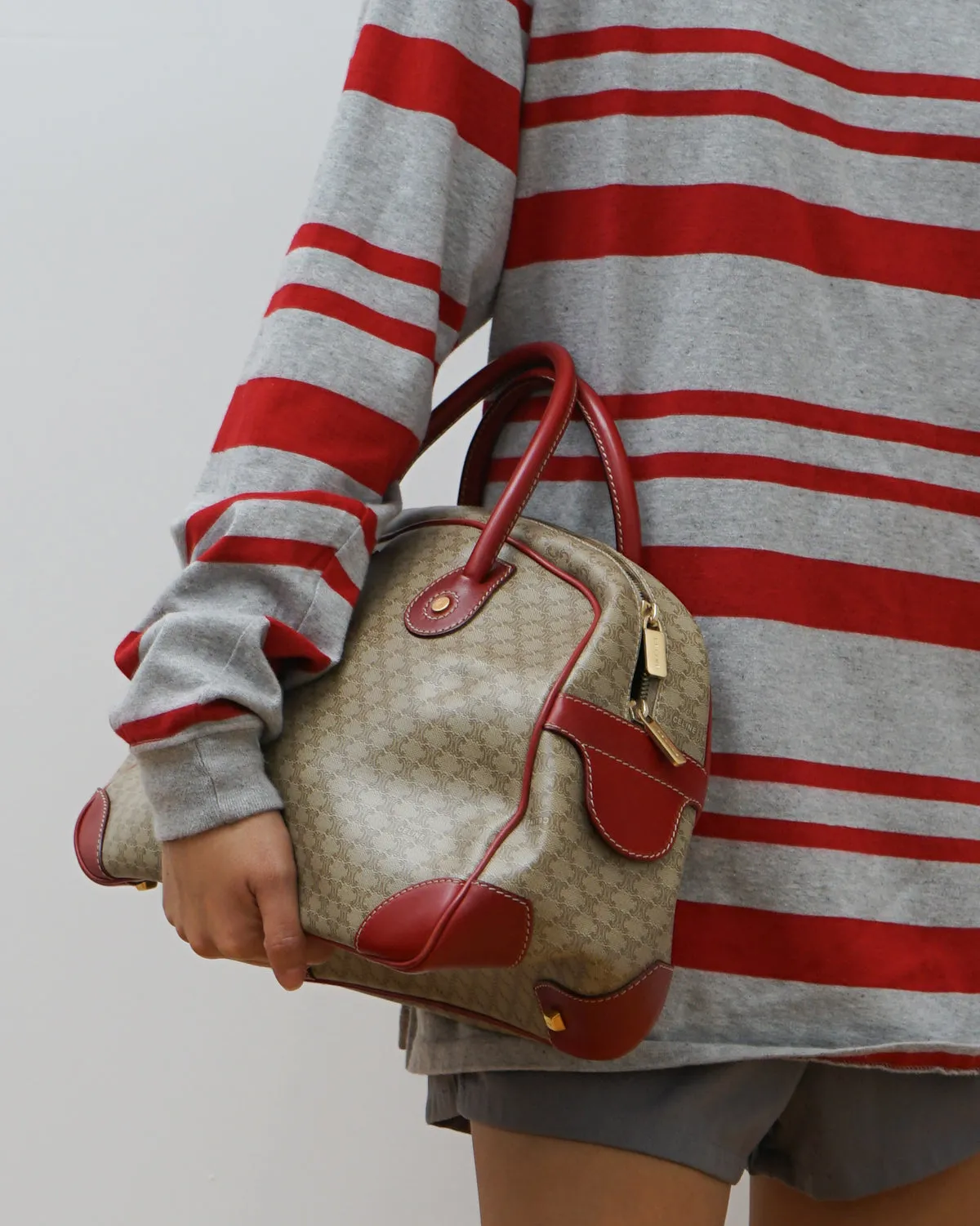 Red Piping Macadam Hand Bag