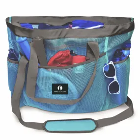 Red Suricata XL Mesh Beach Bag Tote -  Celeste Blue & Grey