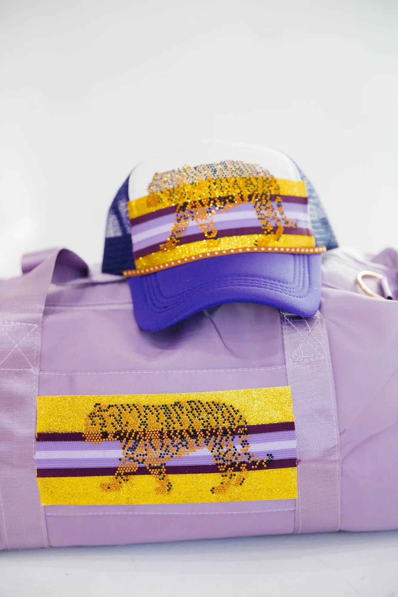 RHINESTONE TIGER PURPLE DUFFLE BAG