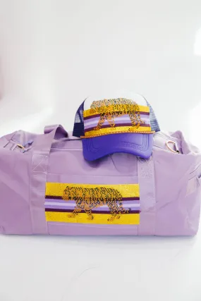 RHINESTONE TIGER PURPLE DUFFLE BAG